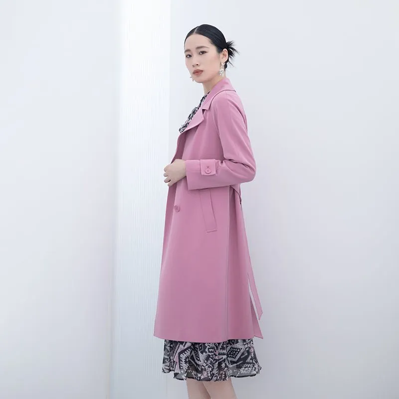 Pink Long Classic Trench Overcoats