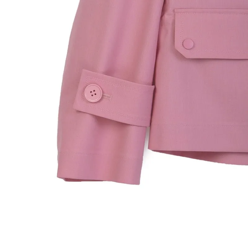 Pink Short Lapel Trench Coats