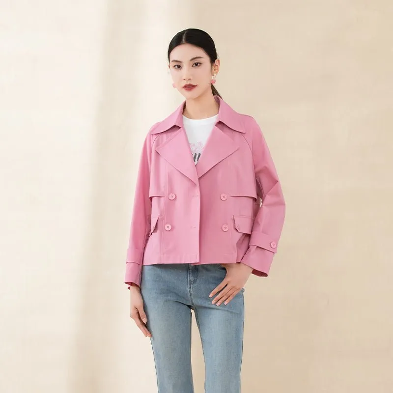 Pink Short Lapel Trench Coats