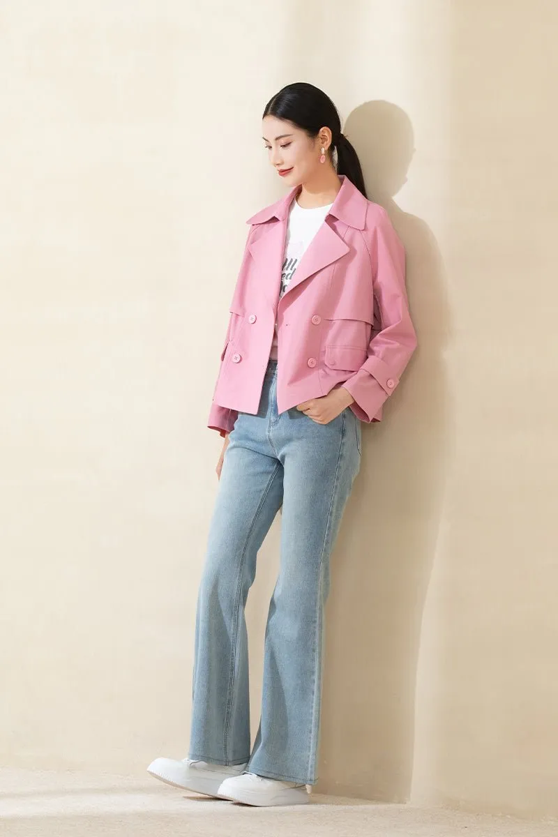 Pink Short Lapel Trench Coats