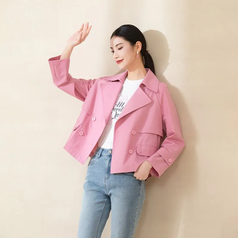 Pink Short Lapel Trench Coats