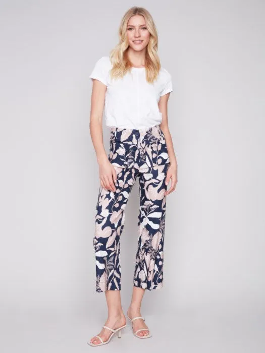 PRINTED CROPPED LINEN PANT