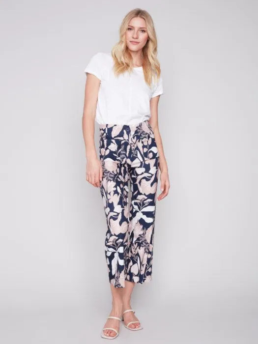 PRINTED CROPPED LINEN PANT