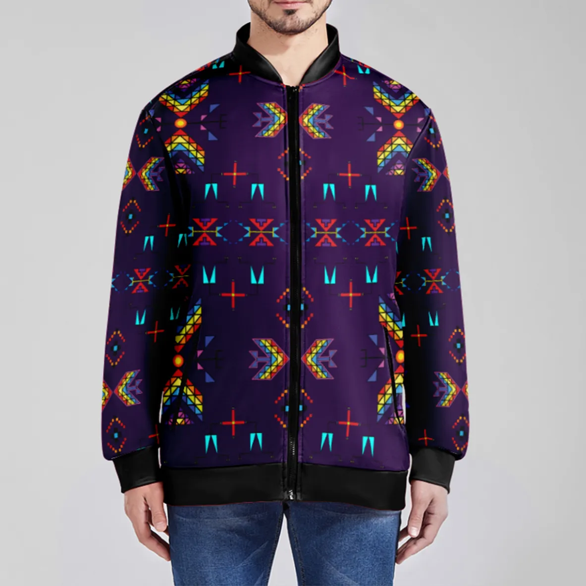 Rainy Chief Rainbow Dark Purple Zippered Collared Lightweight Jacket