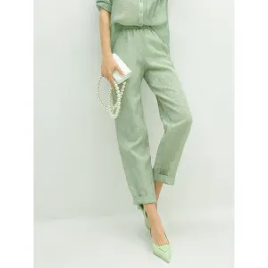 Relaxed Fit Light Green Ankle Pants