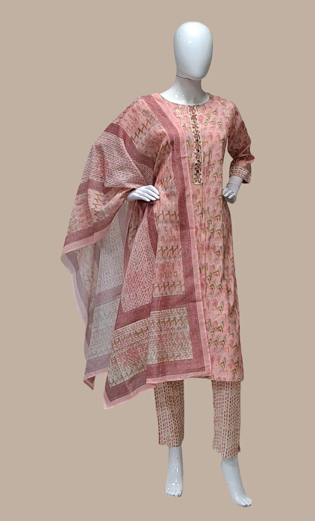 Salmon Pink Printed Punjabi