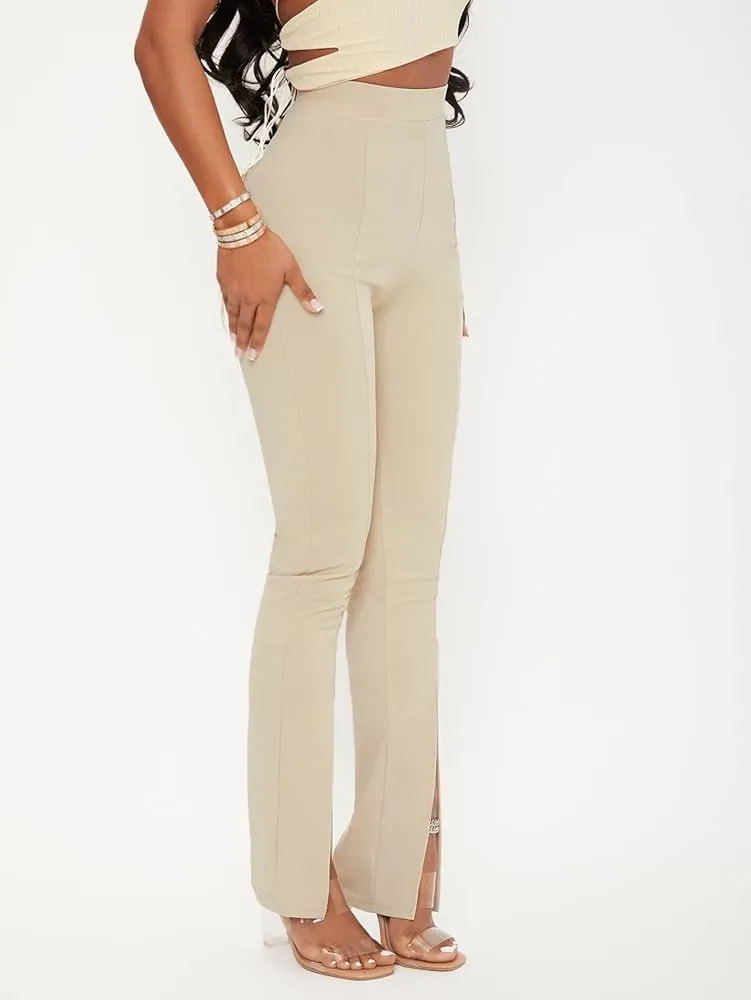 Sanya high waist split hem trousers in beige