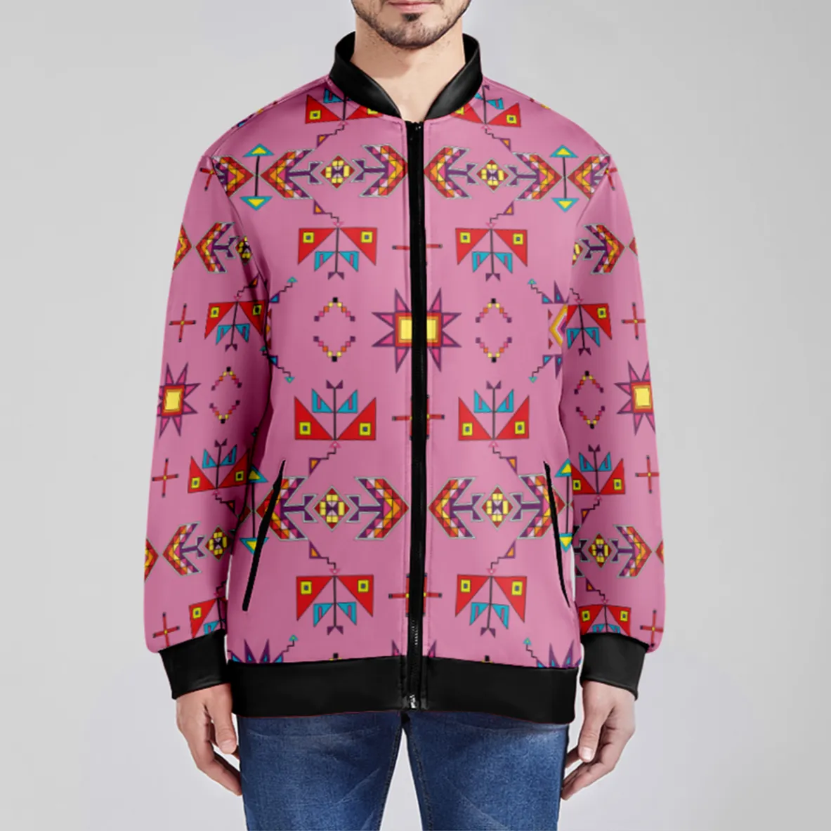 Scattered Generations Pink Zippered Collared Lightweight Jacket