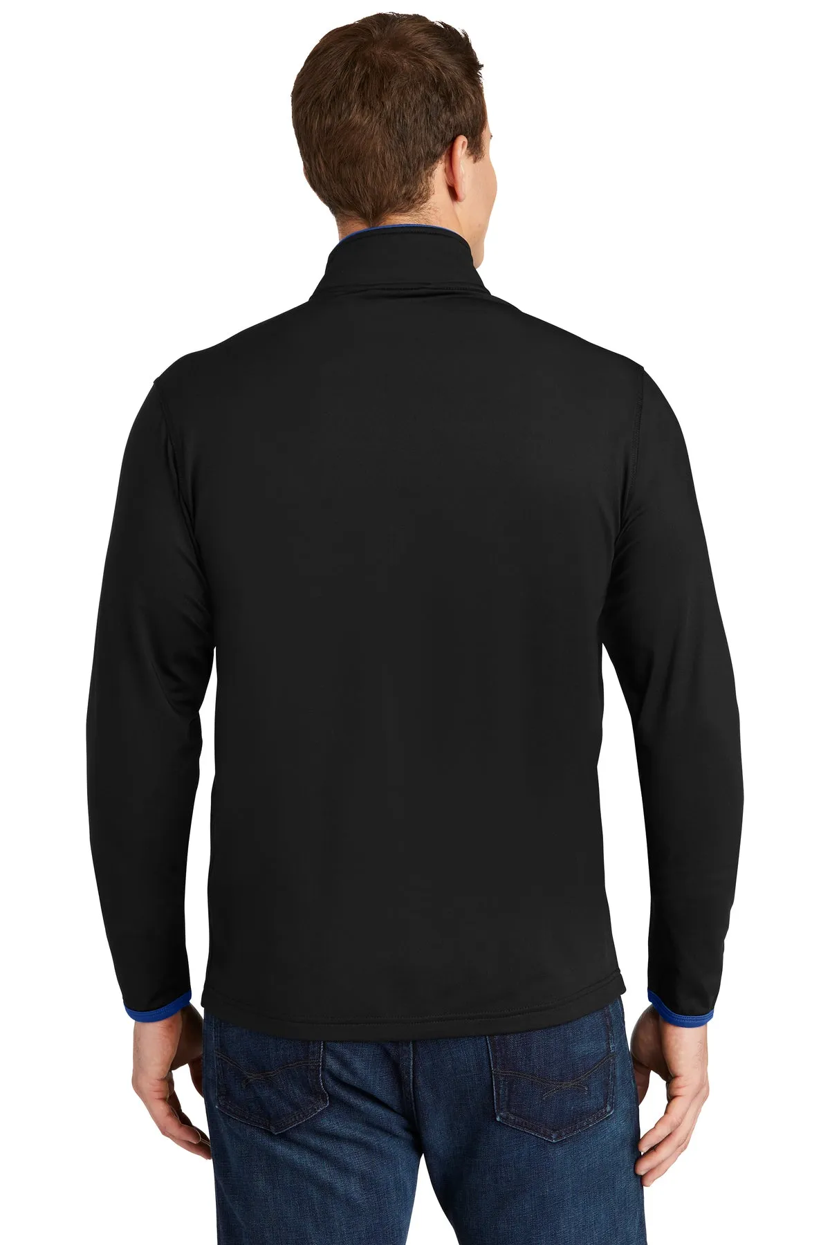 Sport-Tek Sport-Wick Stretch Contrast Branded Full-Zip Jackets, Black/ True Royal