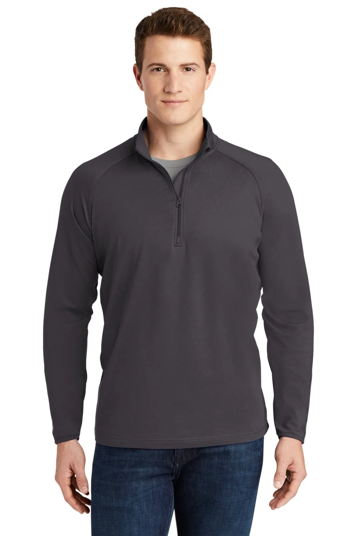 Sport-Tek Tall Sport-Wick Stretch Customized 1/2-Zip Pullovers, Charcoal Grey