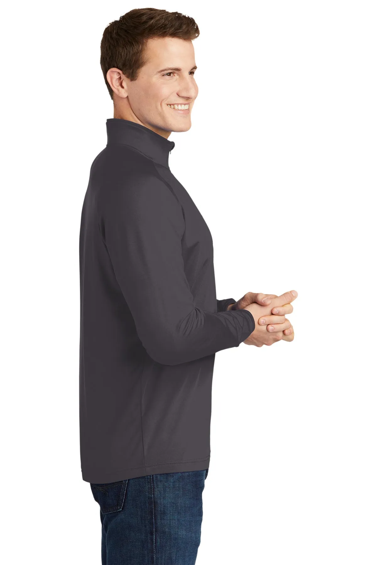 Sport-Tek Tall Sport-Wick Stretch Customized 1/2-Zip Pullovers, Charcoal Grey