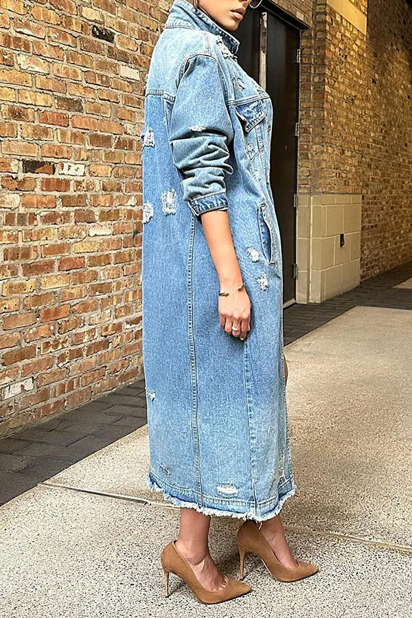 Stylish Single Breasted Ripped Denim Jacket