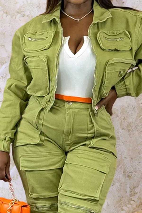 Stylish Zipper Flap Pockets Crop Jacket