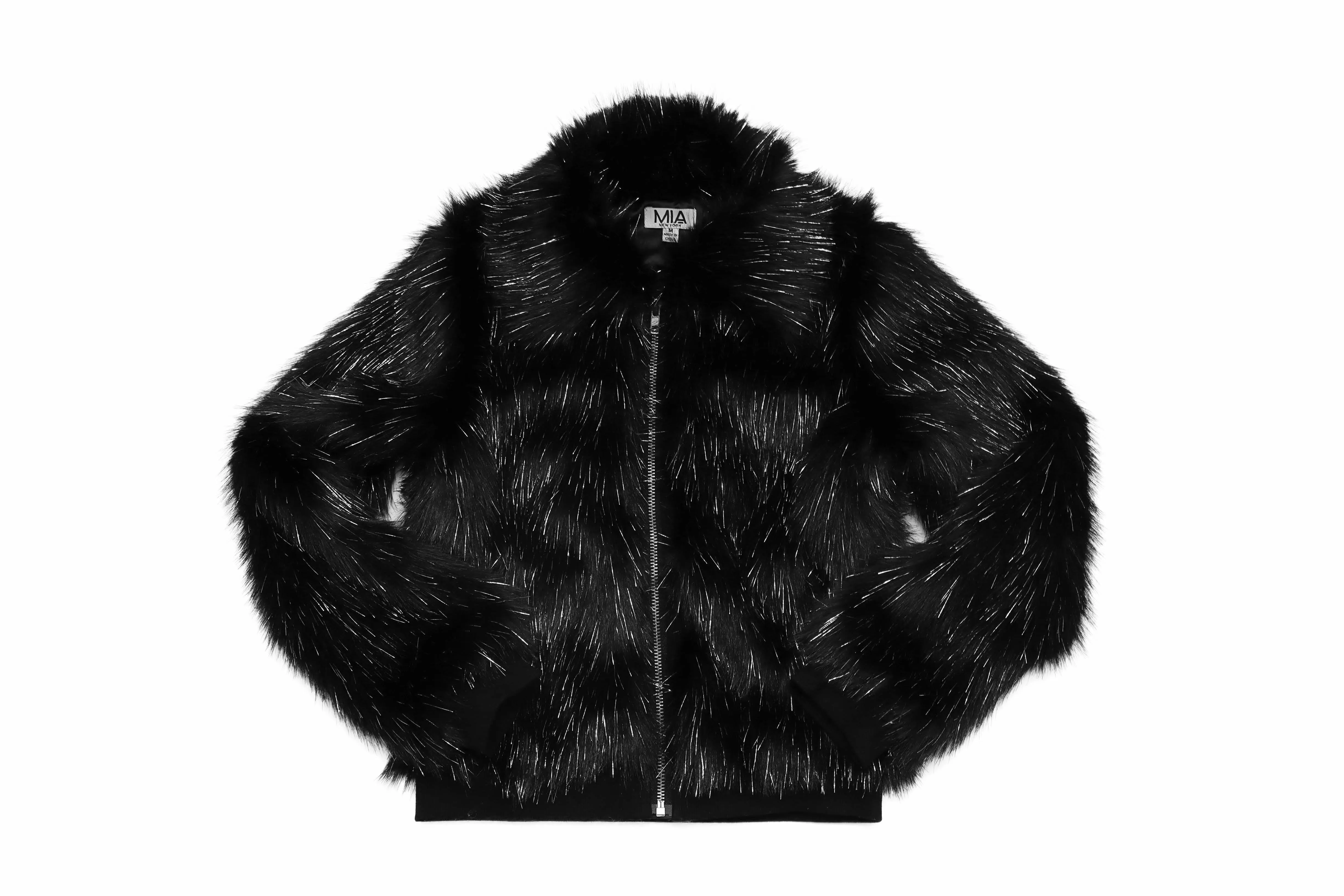 Tween Outerwear | Metallic Black Faux Fur Jacket | MIA New York