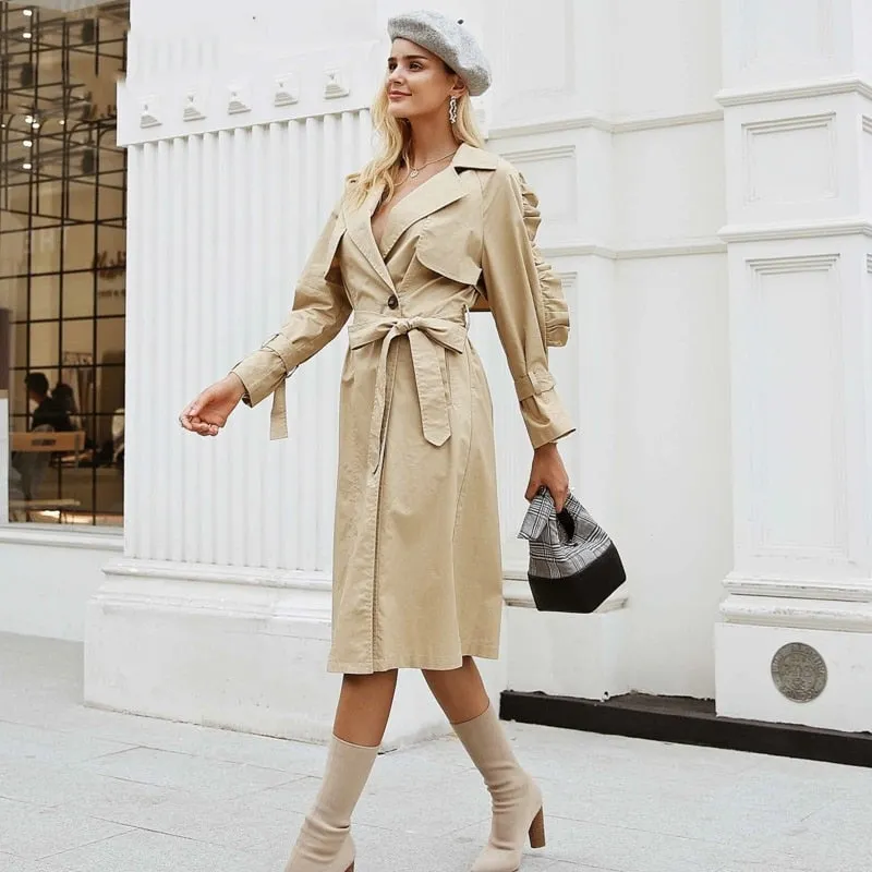 Women's Autumn V-Neck Long Trench