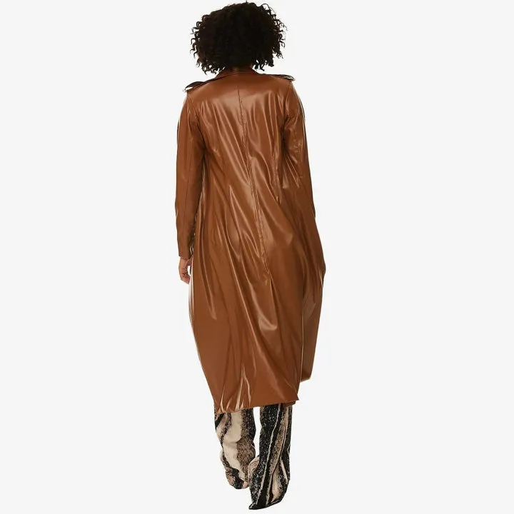 Women's Brown Sheepskin Long Leather Trench Coat